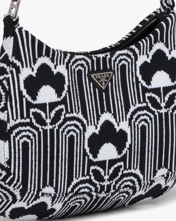 Black/white Prada Cleo jacquard knit and leather bag - Image 6