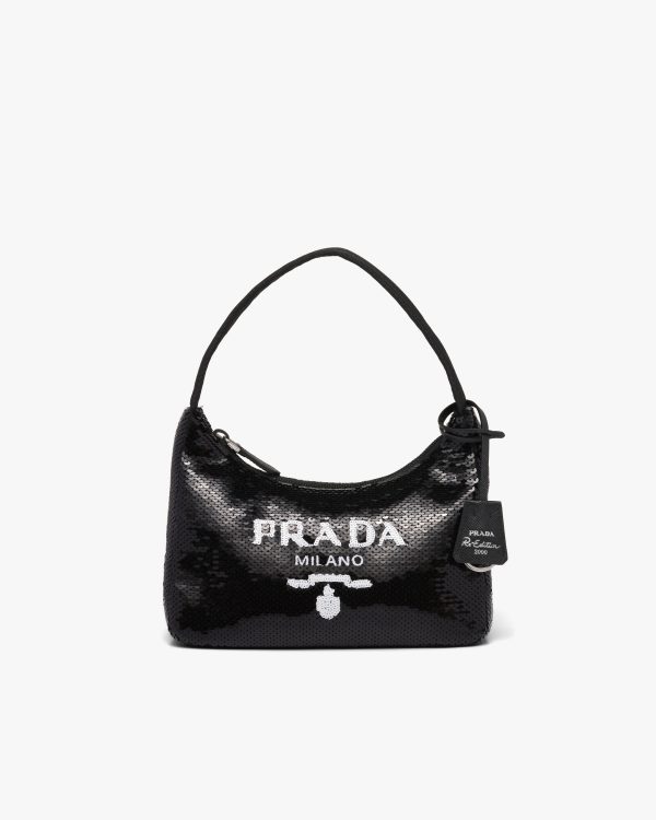 Black/white Re-Edition 2000 sequined Re-Nylon mini-bag