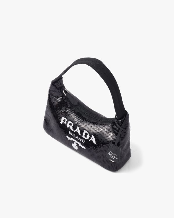 Black/white Re-Edition 2000 sequined Re-Nylon mini-bag - Image 3