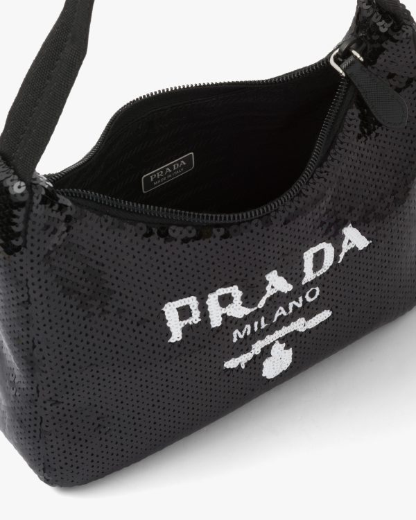 Black/white Re-Edition 2000 sequined Re-Nylon mini-bag - Image 5