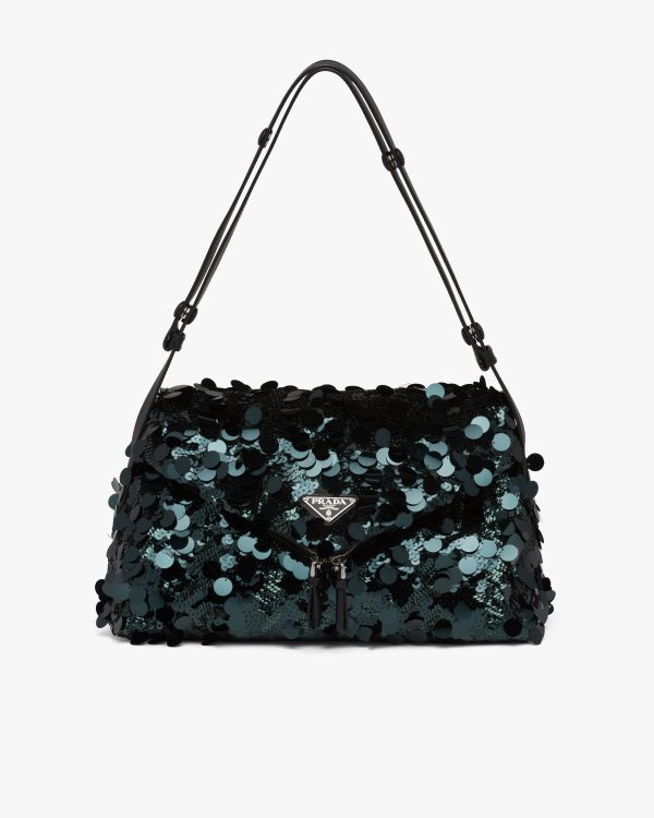 Bottle Green Sequined and leather Prada Signaux bag