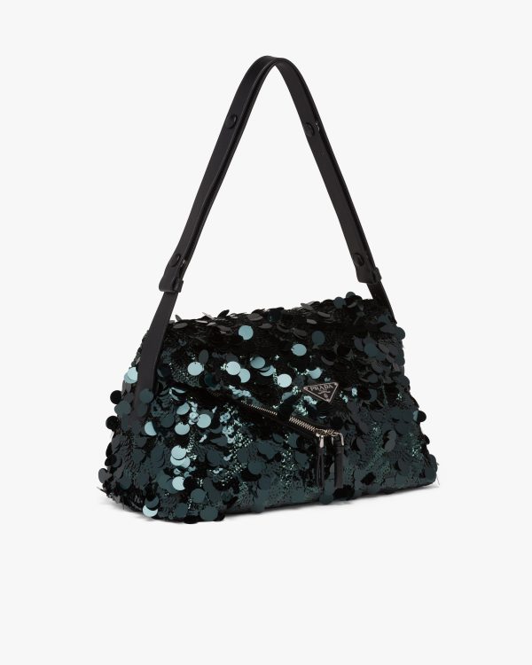 Bottle Green Sequined and leather Prada Signaux bag - Image 3
