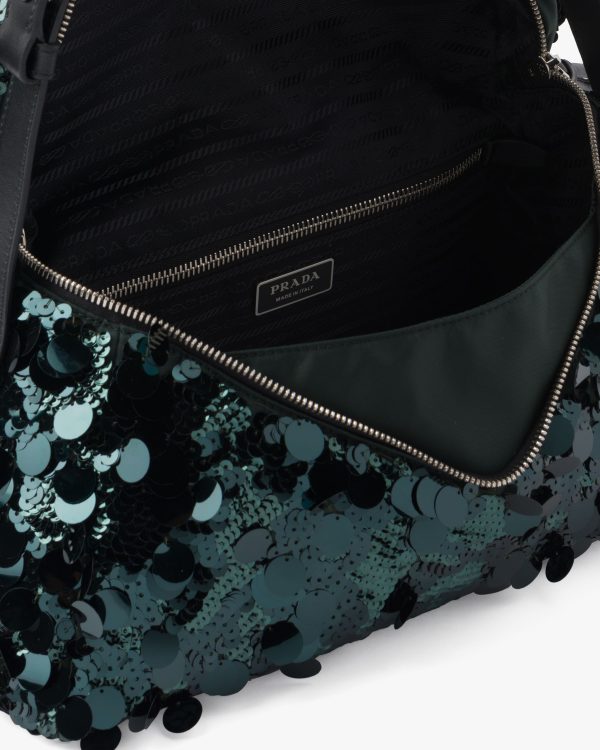 Bottle Green Sequined and leather Prada Signaux bag - Image 5