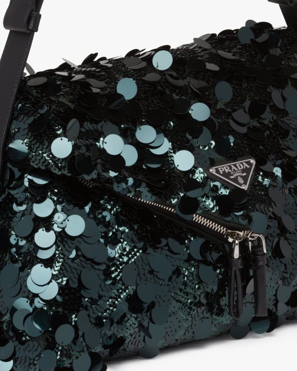 Bottle Green Sequined and leather Prada Signaux bag - Image 6