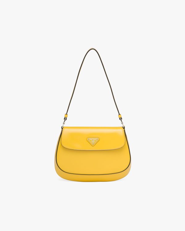 Bright Yellow N Prada Cleo brushed leather shoulder bag with flap