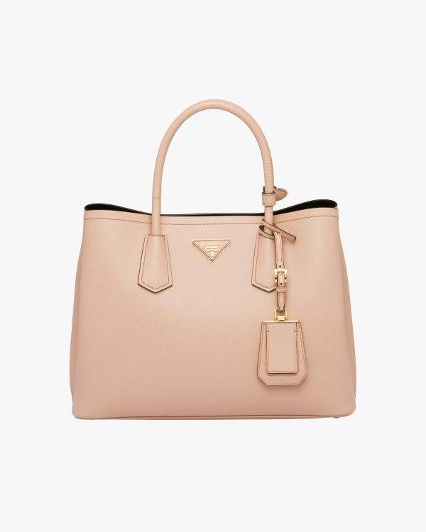 Cameo/black Medium Saffiano Leather Double Prada Bag