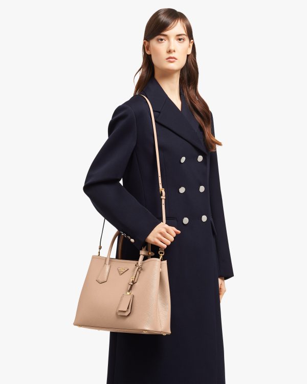 Cameo/black Medium Saffiano Leather Double Prada Bag - Image 2