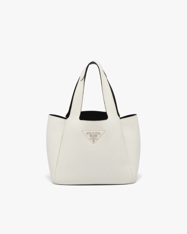 Chalk White Prada Flou leather tote