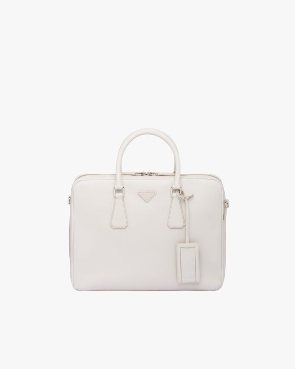 Chalk White Saffiano Leather Work Bag