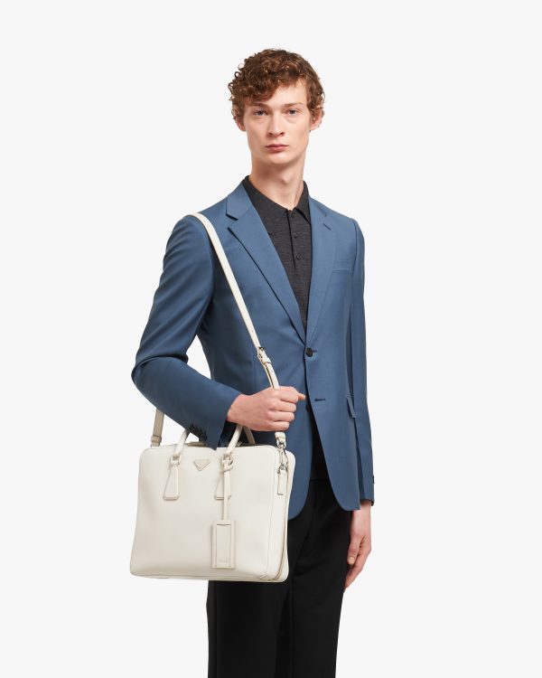 Chalk White Saffiano Leather Work Bag - Image 2