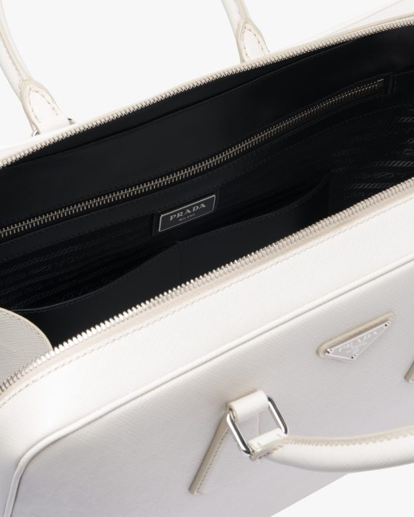 Chalk White Saffiano Leather Work Bag - Image 5