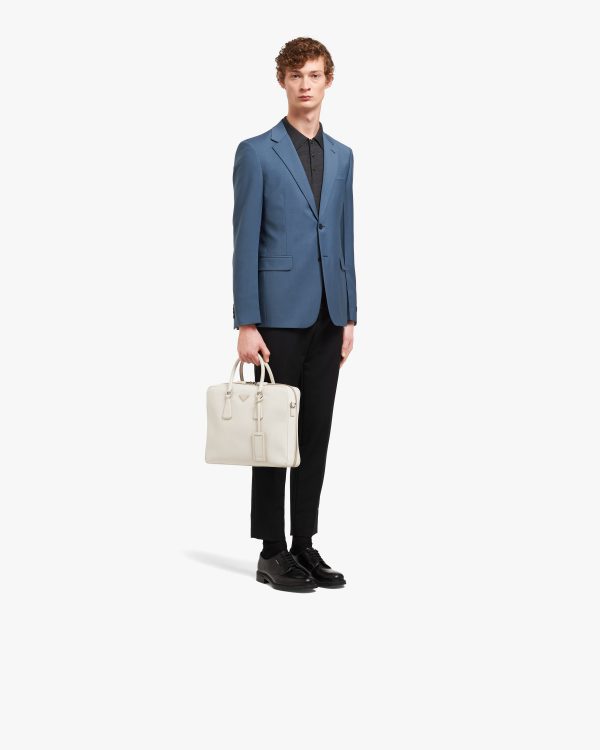 Chalk White Saffiano Leather Work Bag - Image 7