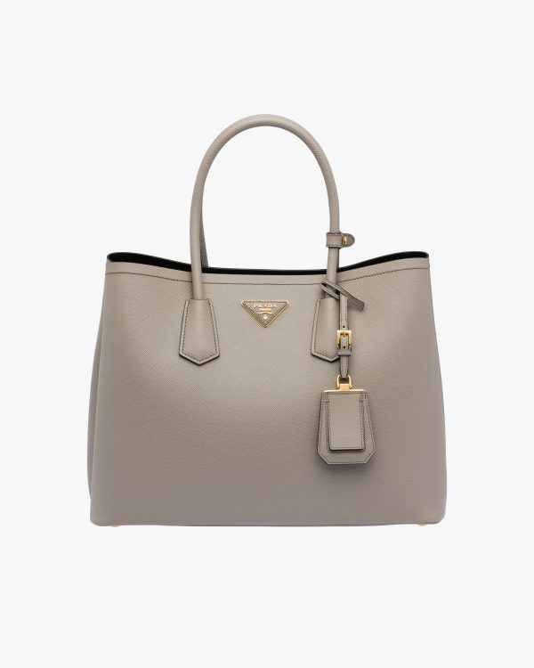 Clay/ Black Medium Saffiano Leather Double Prada Bag