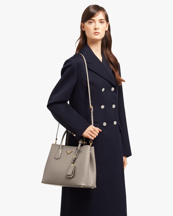 Clay/ Black Medium Saffiano Leather Double Prada Bag - Image 2