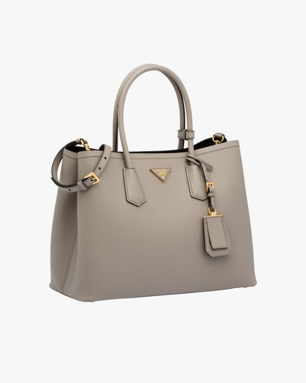 Clay/ Black Medium Saffiano Leather Double Prada Bag - Image 3