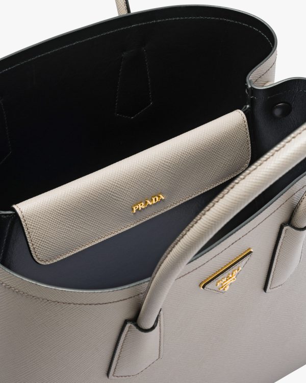 Clay/ Black Medium Saffiano Leather Double Prada Bag - Image 5