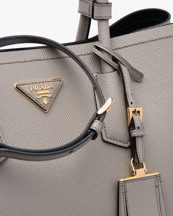 Clay/ Black Medium Saffiano Leather Double Prada Bag - Image 6