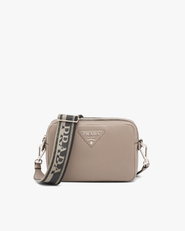 Clay Gray Prada Flou leather bag with shoulder strap