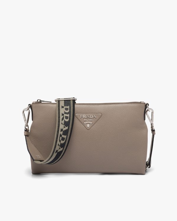 Clay Gray Prada Flou leather shoulder bag