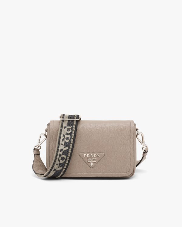 Clay Gray Prada Flou leather shoulder bag