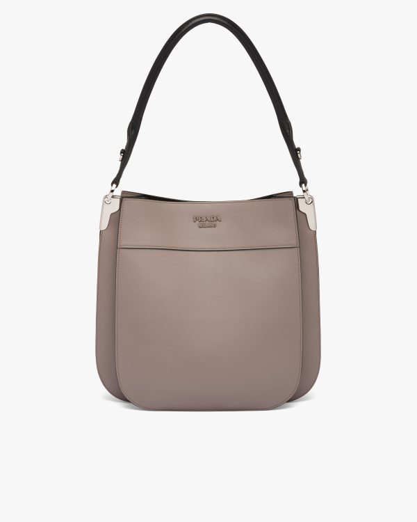 Clay Grey/black Medium Leather Prada Margit Bag