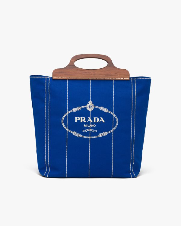 Cobalt Blue Medium Tote in Canvas and Wood