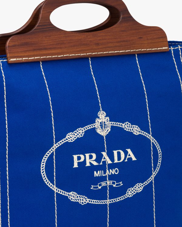 Cobalt Blue Medium Tote in Canvas and Wood - Image 2