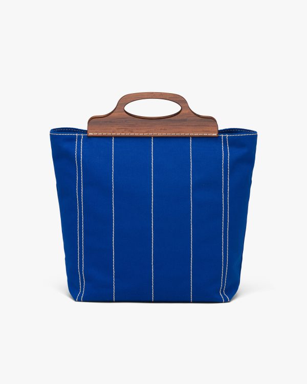 Cobalt Blue Medium Tote in Canvas and Wood - Image 4