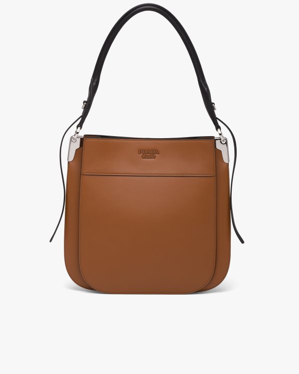 Cognac/black Prada Margit leather hobo shoulder bag