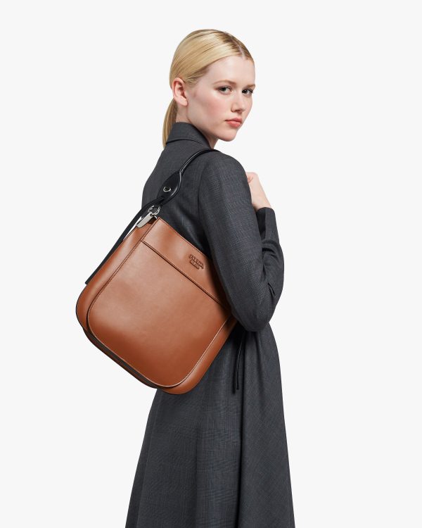 Cognac/black Prada Margit leather hobo shoulder bag - Image 2