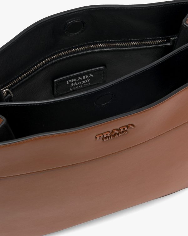 Cognac/black Prada Margit leather hobo shoulder bag - Image 5