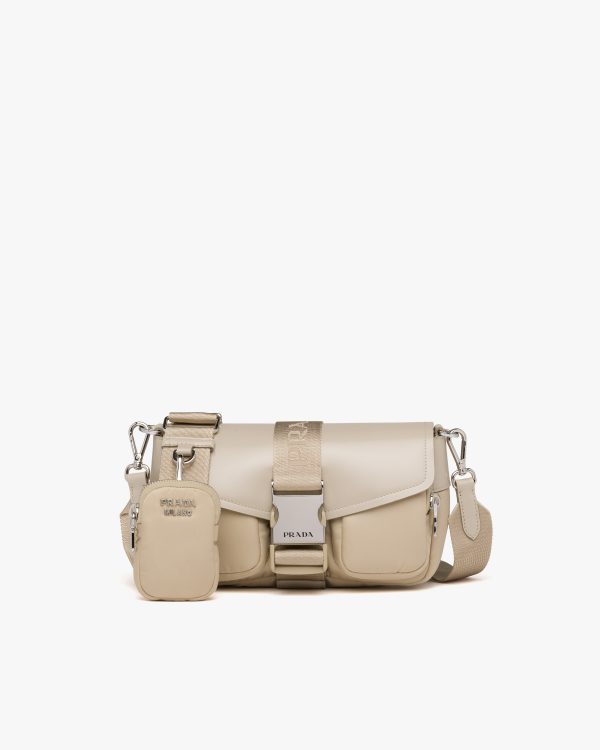 Desert Beige Prada Pocket nylon and brushed leather bag
