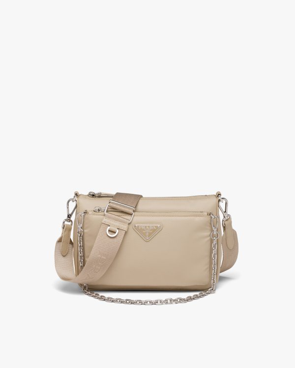 Desert Beige Re-Nylon and Saffiano leather shoulder bag