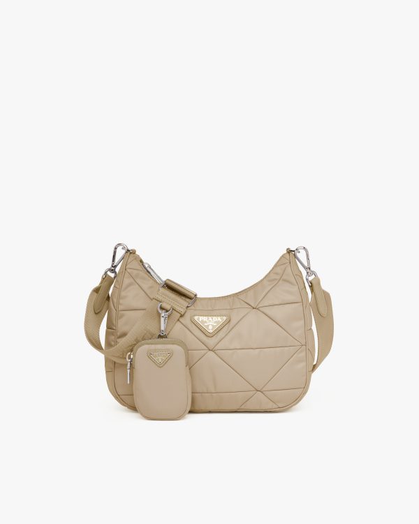 Desert Beige Re-Nylon padded hobo bag