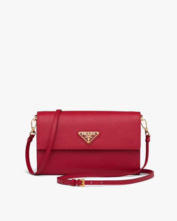 Fiery Red Saffiano and leather wallet with shoulder strap