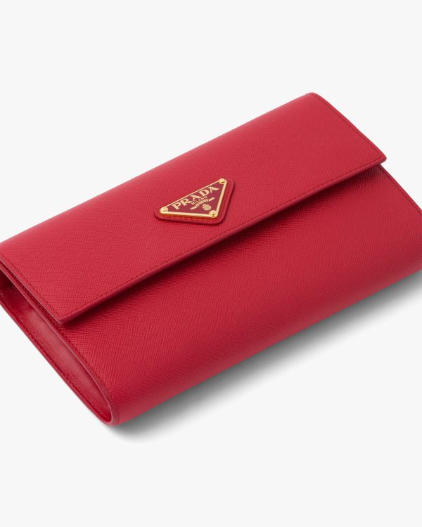Fiery Red Saffiano and leather wallet with shoulder strap - Image 2