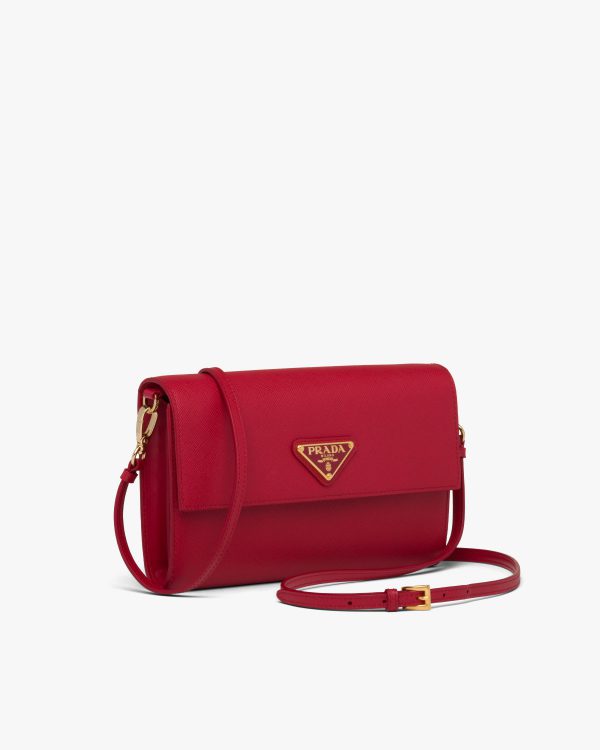 Fiery Red Saffiano and leather wallet with shoulder strap - Image 3