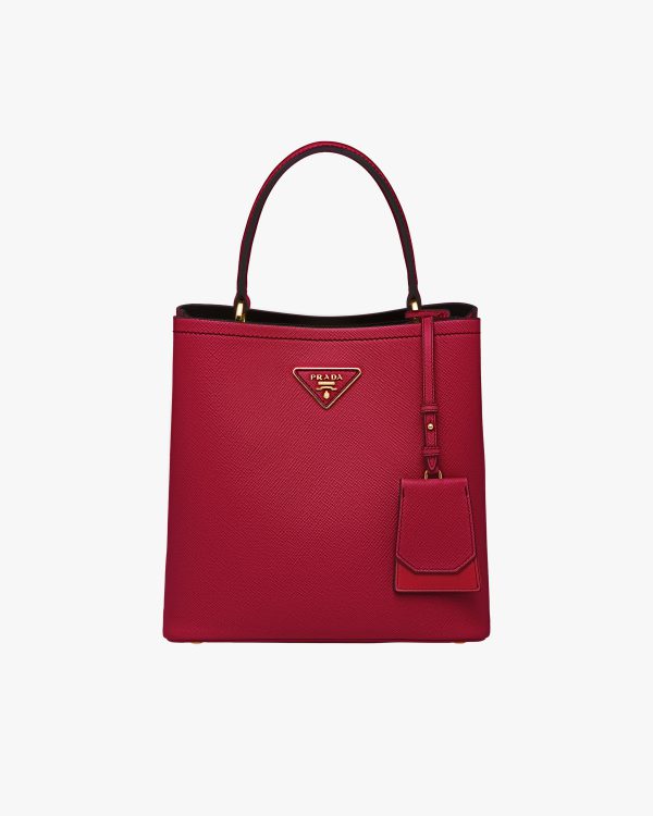 Fiery Red/black Medium Saffiano Leather Prada Panier Bag