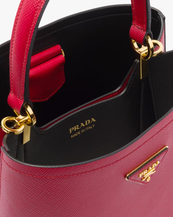 Fiery Red/black Medium Saffiano Leather Prada Panier Bag - Image 5