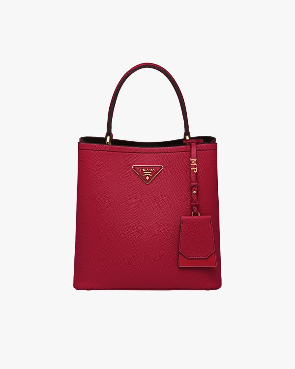 Fiery Red/black Medium Saffiano Leather Prada Panier Bag - Image 7