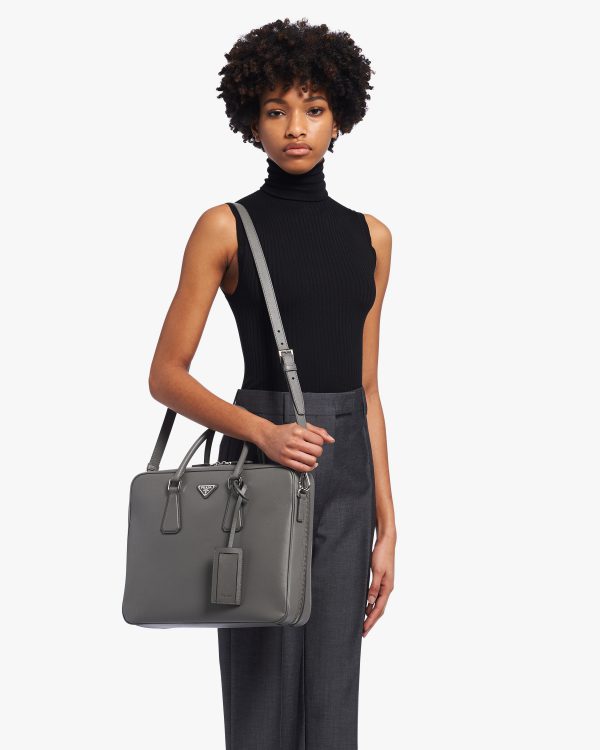 Marble Gray Saffiano Leather Work Bag - Image 3