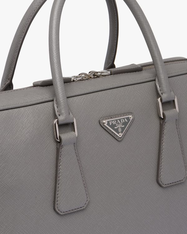 Marble Gray Saffiano Leather Work Bag - Image 6