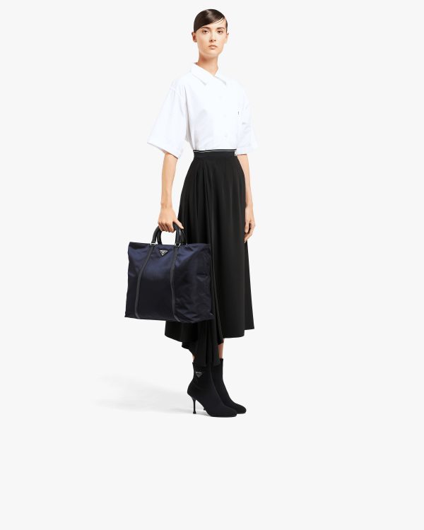 Navy Large nylon and leather tote - Image 7