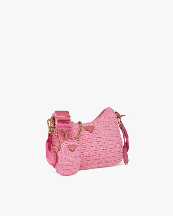 Petal Pink Prada Re-Edition 2005 raffia bag - Image 3