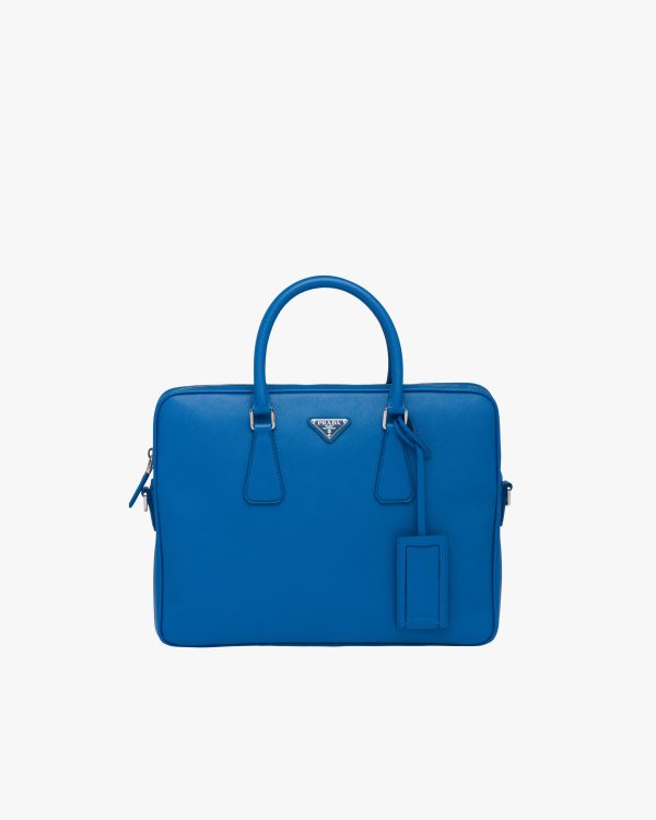 Sea Blue Saffiano Leather Work Bag