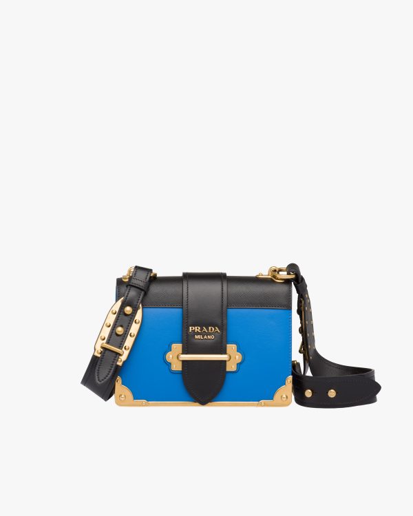 Sea Blue/black Leather Prada Cahier Bag