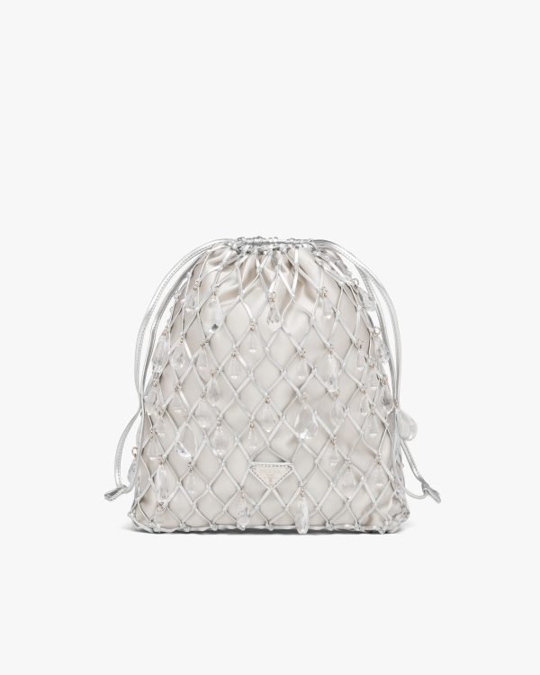 Silver Leather mesh and satin clutch