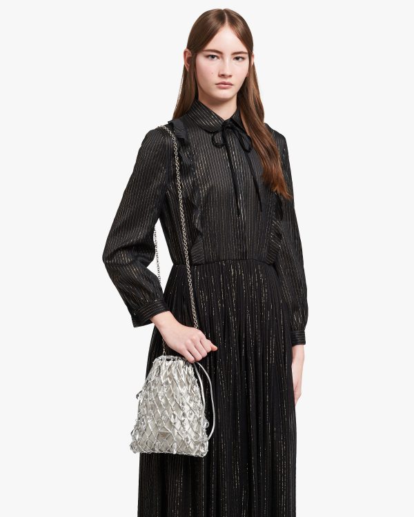 Silver Leather mesh and satin clutch - Image 2