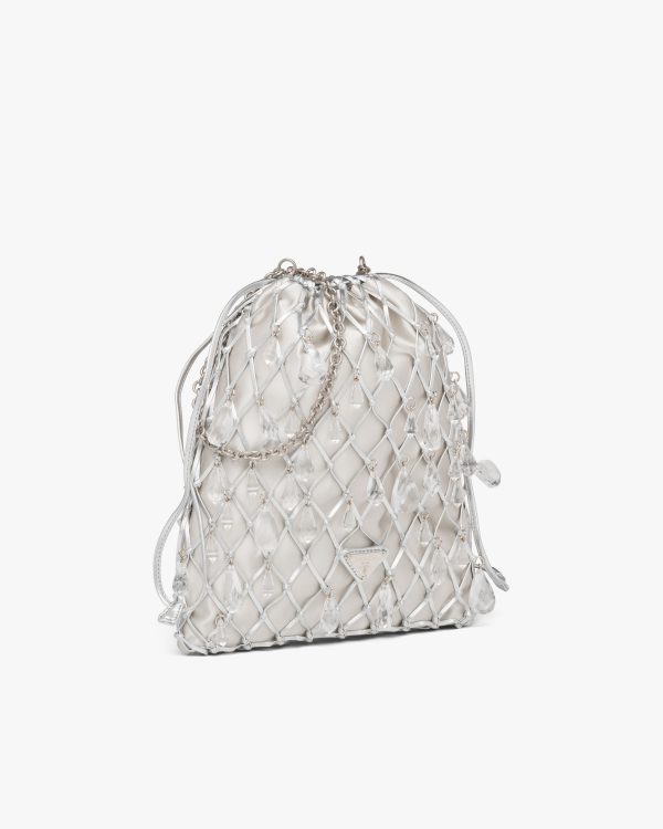 Silver Leather mesh and satin clutch - Image 3