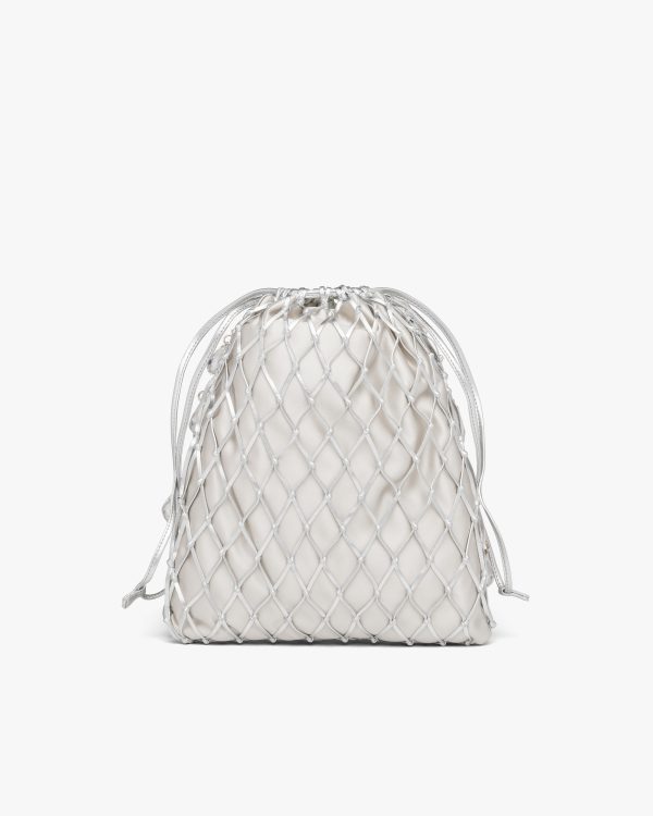 Silver Leather mesh and satin clutch - Image 4